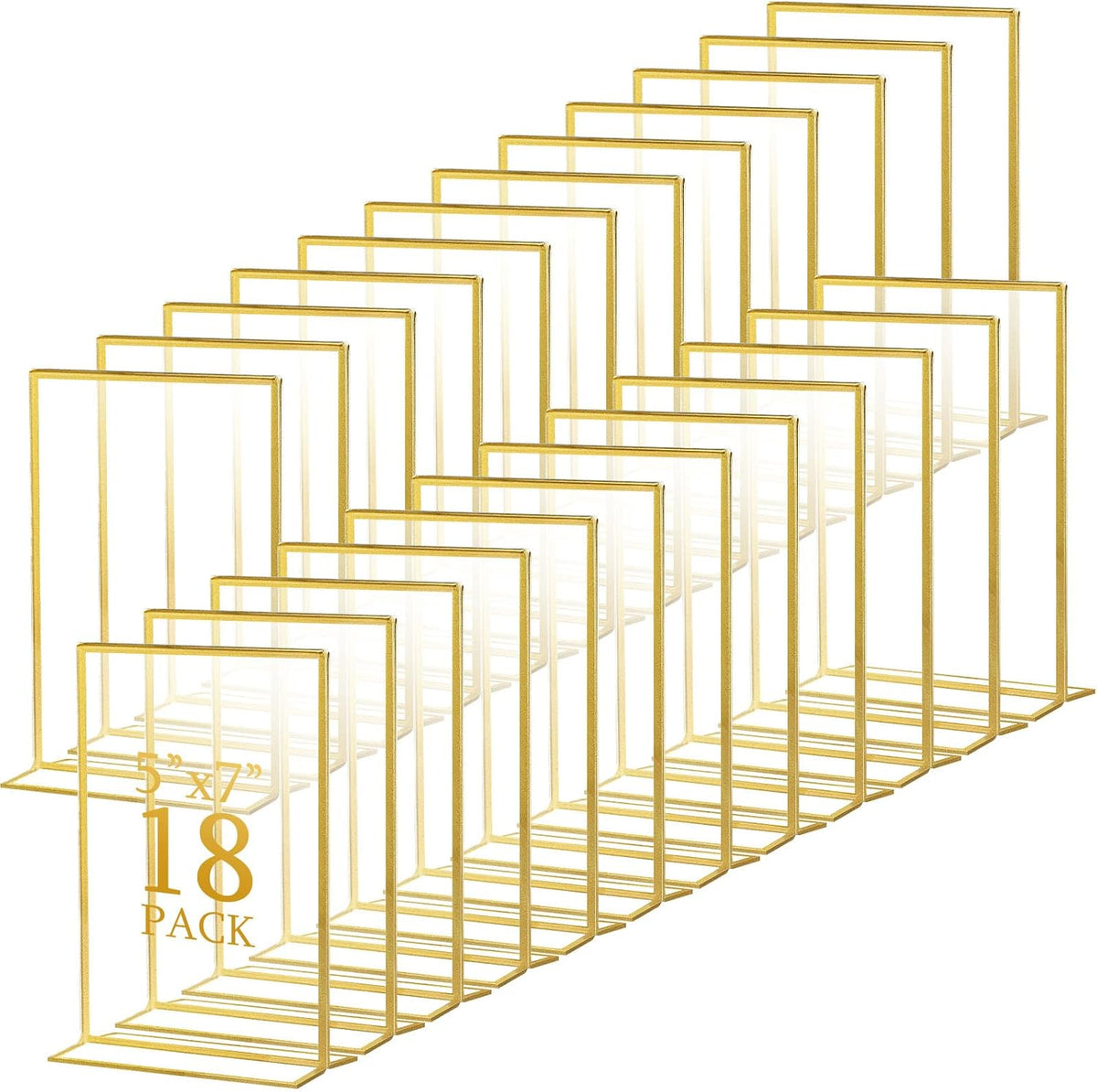 Hoteam 18 Pack Acrylic Sign Holder 5 x 7 Inch Gold Frames Wedding Table Number Holders, Double