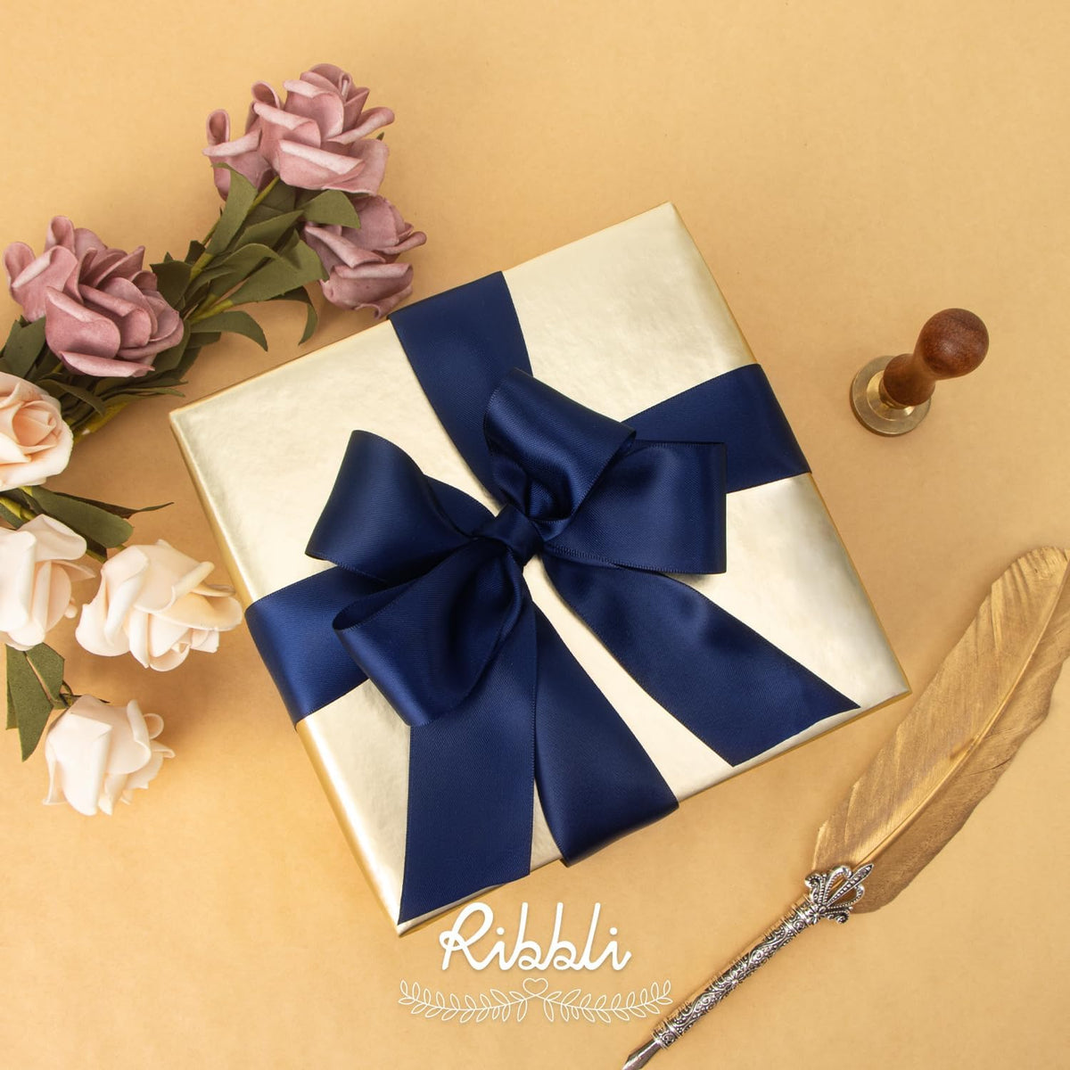 Ribbli Navy Double Faced Satin Ribbon,1-1/2” x Continuous 25 Yards,Use for Bows Bouquet,Gift