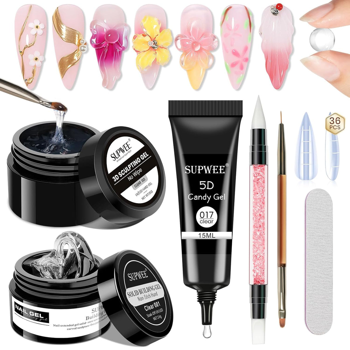 3d Gel Nail Art Set: Non Stick Hand Solid Builder Gel, No Wipe 3d Gels, 15g 3d Sculpting Gels