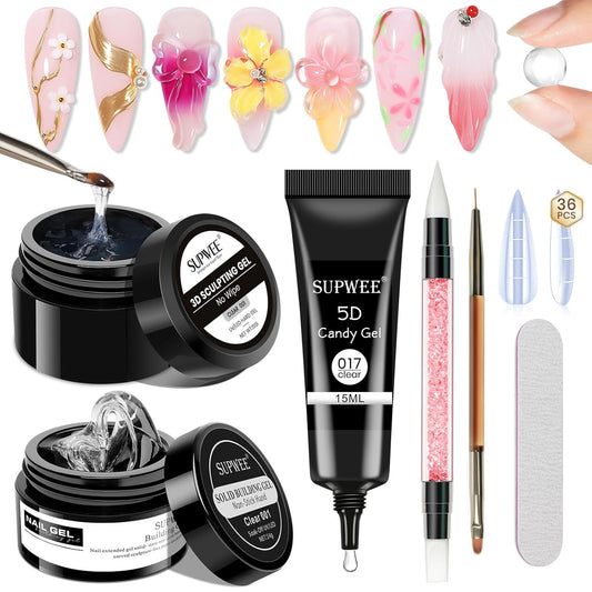 3d Gel Nail Art Set: Non Stick Hand Solid Builder Gel, No Wipe 3d Gels, 15g 3d Sculpting Gels