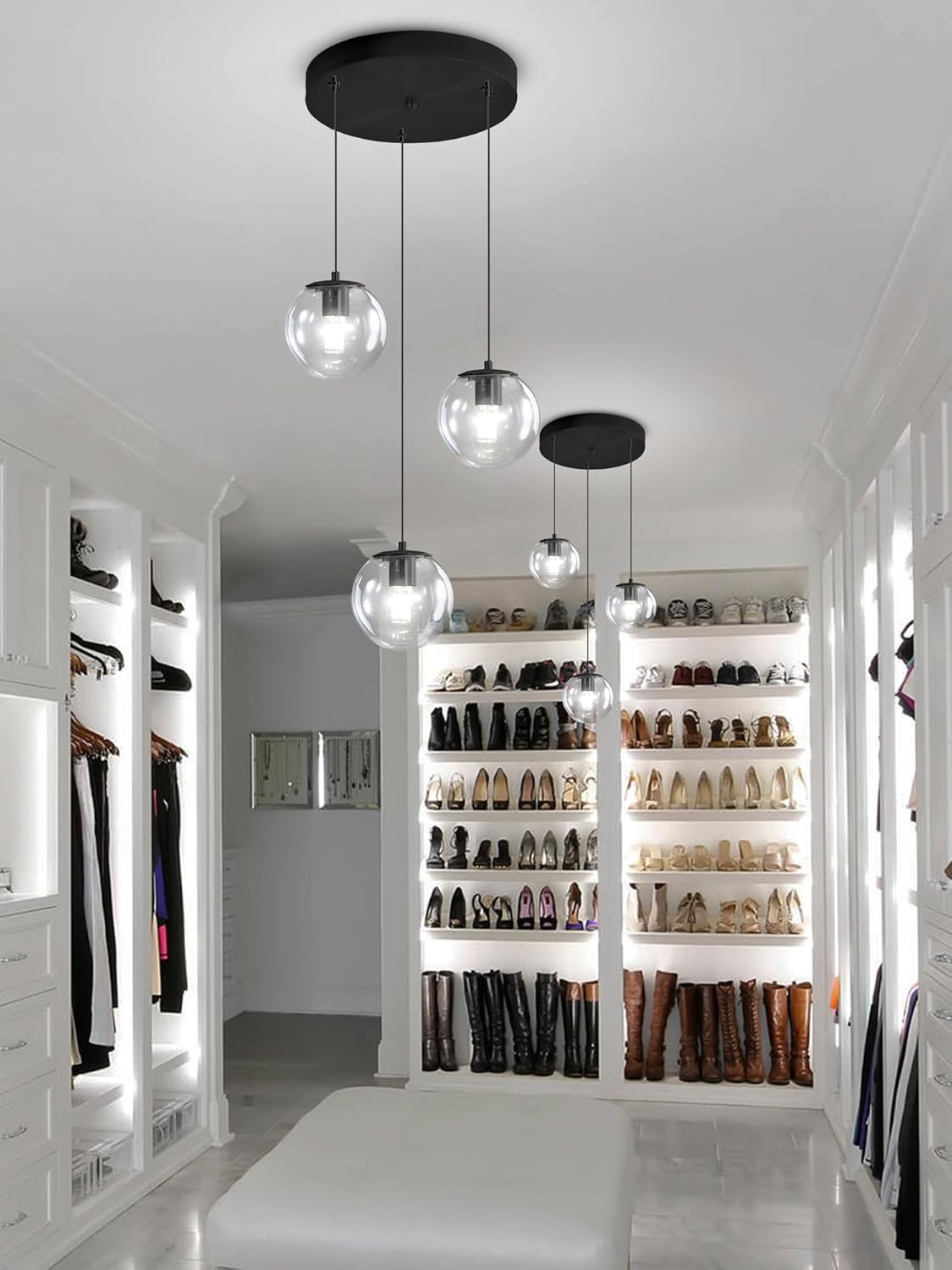 Globe Glass Pendant Light Modern Black Clear Globe Glass Chandelier Mid Century Chandelier 3-Light