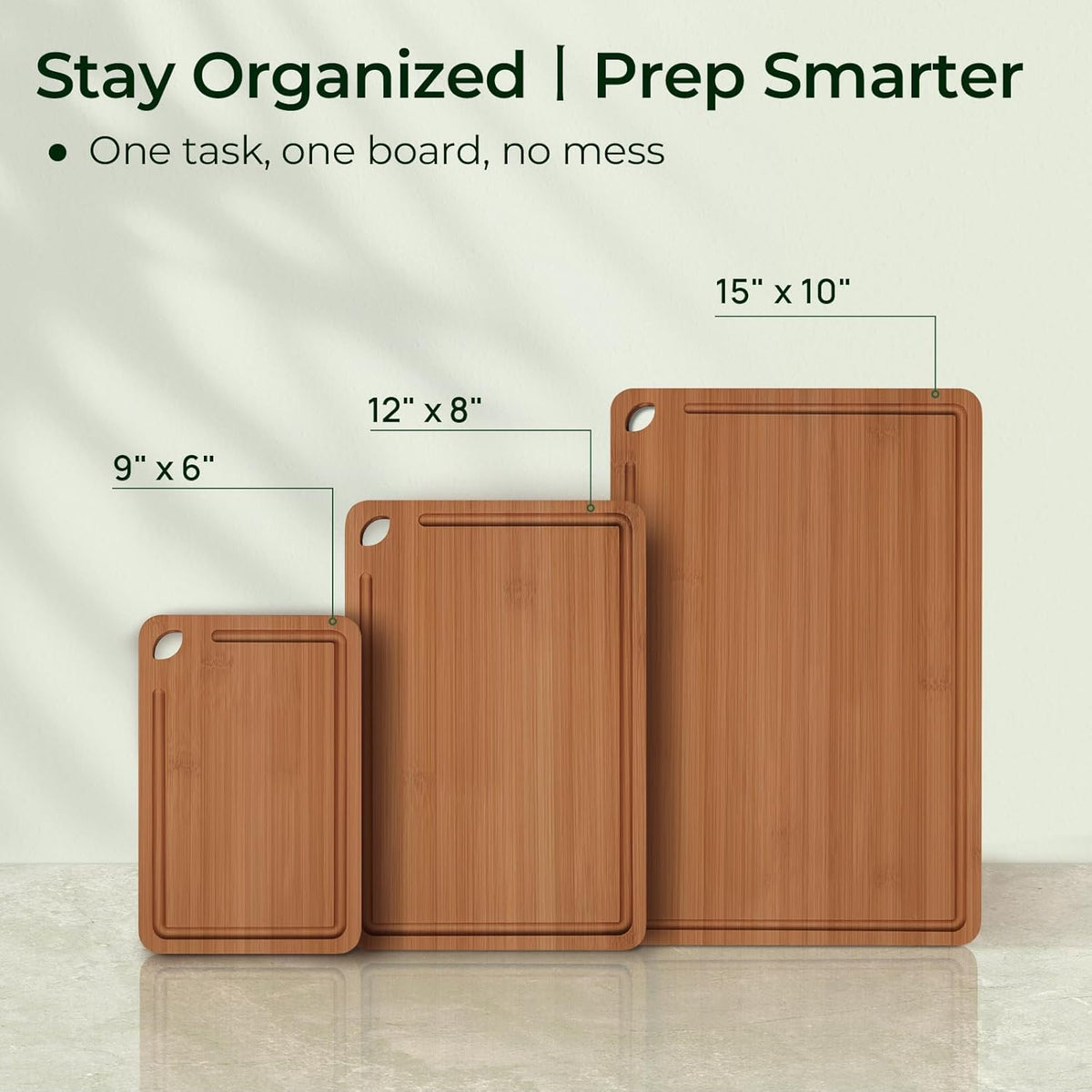 Bamboo Cutting Board, Durable Wood Cutting Boards for Kitchen with Deep Juice Grooves & Built-in