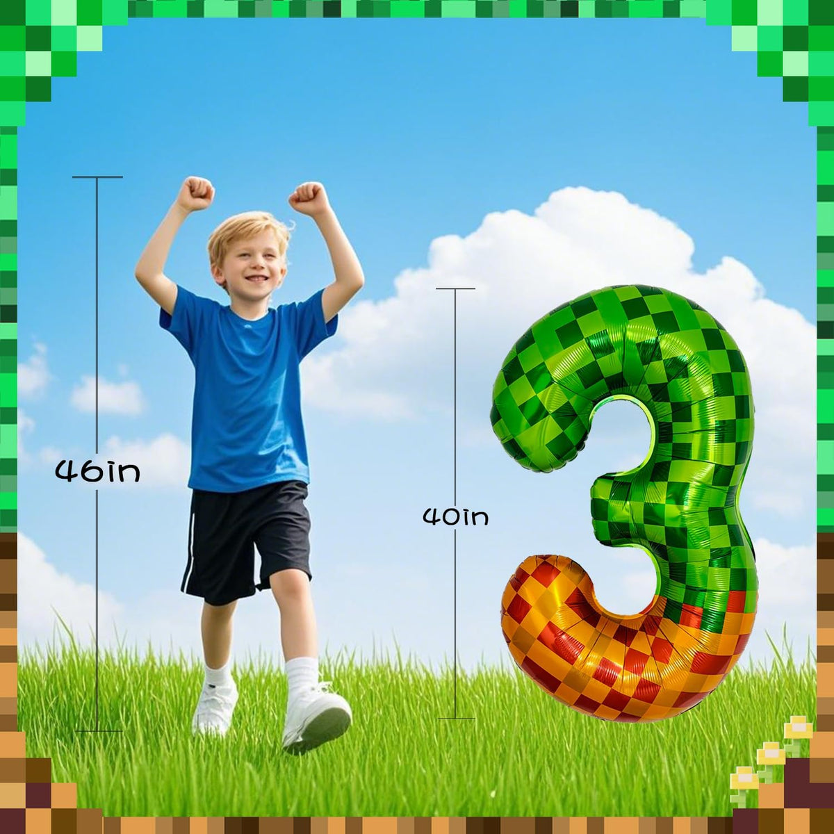 Pixel & TNT Theme 40in Giant Number Balloons - Foil Mylar Birthday Party Decorations for Kids