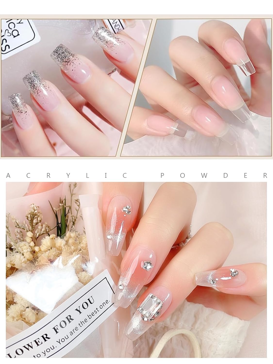 EBANKU Clear Acrylic Nail Powder, Long Lasting 3D Fingernail Carving & Nail Extensions