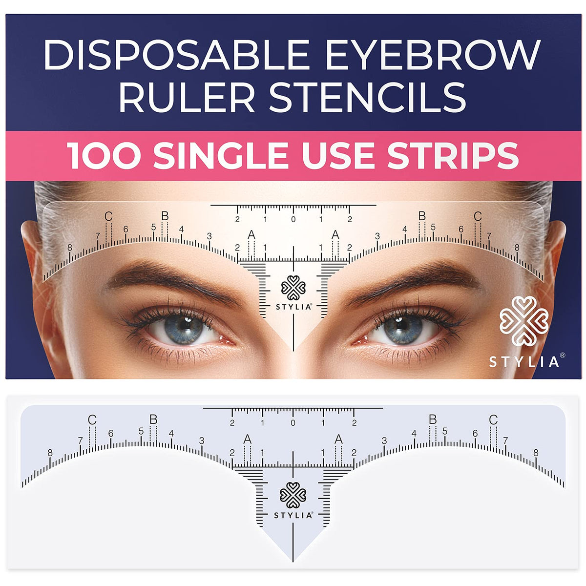 Stylia Eyebrow Stencil Kit for Women – 100 Pack, Precision Brow Mapping Tool for Shaping, Best