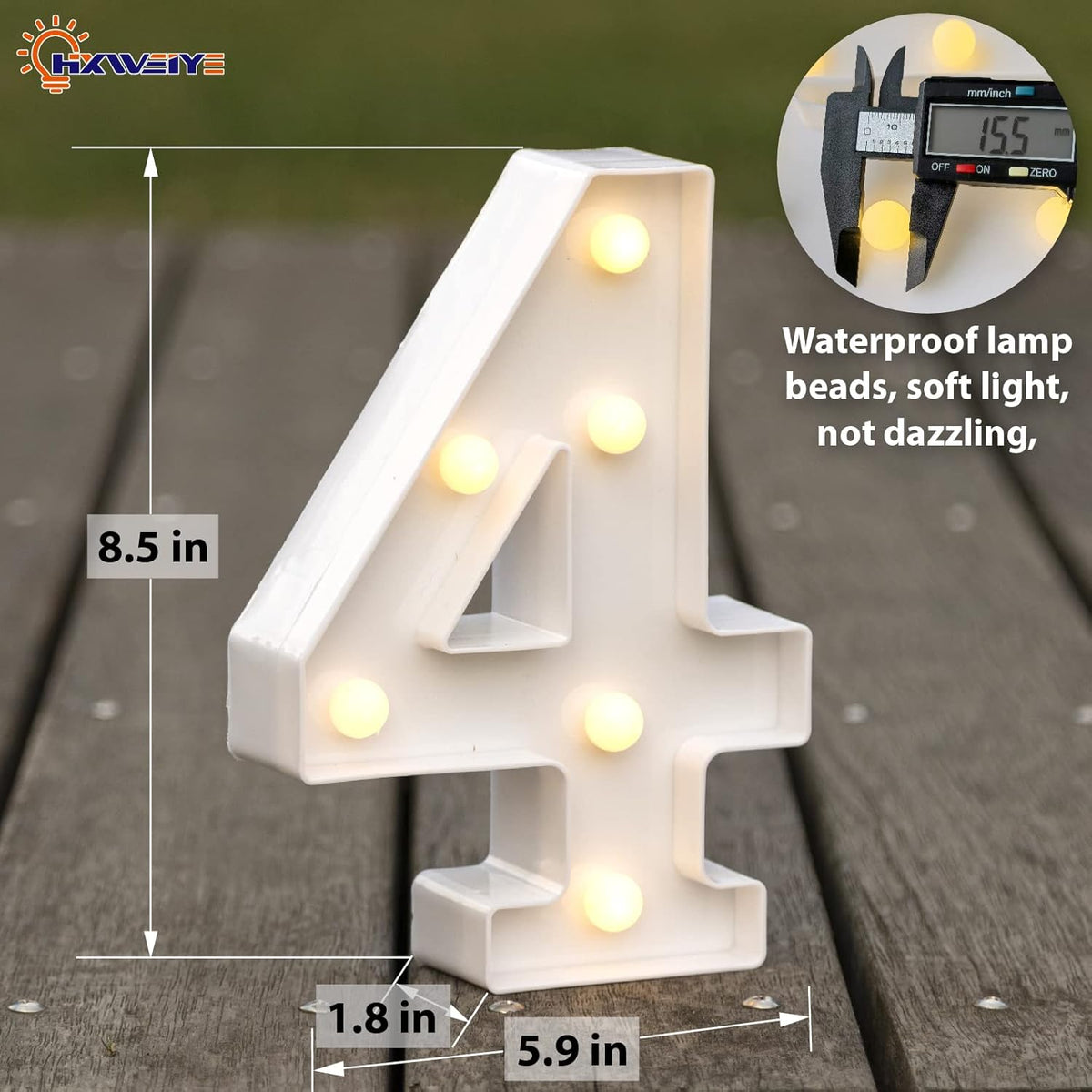 HXWEIYE Marquee Light Up Numbers-4, Led Large Numbers Letters Sign 26 Alphabet and 10 Number for