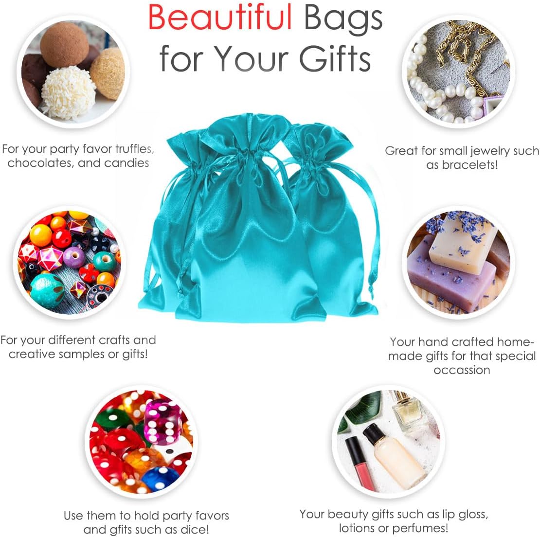 3" x 4" Teal Satin Gift Bags, Jewelry Bags, Wedding Favor Drawstring Baby Shower Christmas 50 per