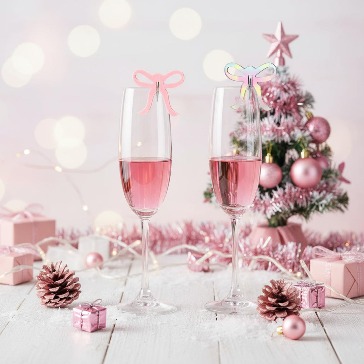 36 Pcs Bow Drink Markers Acrylic Drink Tags Bowknot Wine Glass Charms for Bachelorette Coquette