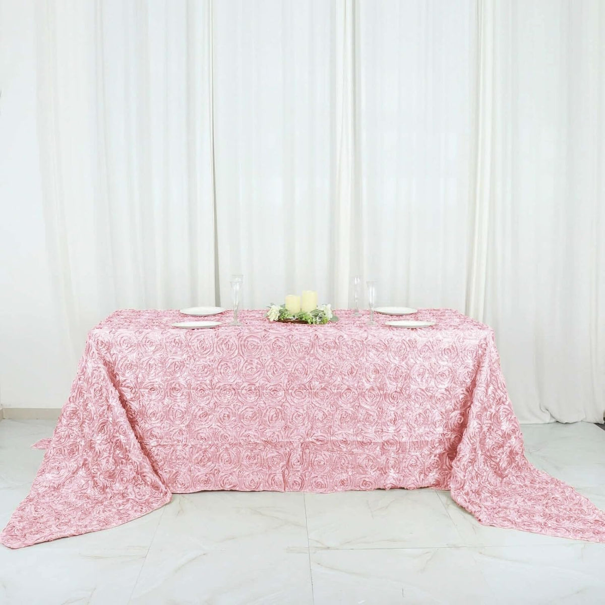 Efavormart 90"x156" Wholesale Rectangle Table Cover Blush Grandiose Rosette 3D Satin Tablecloth for