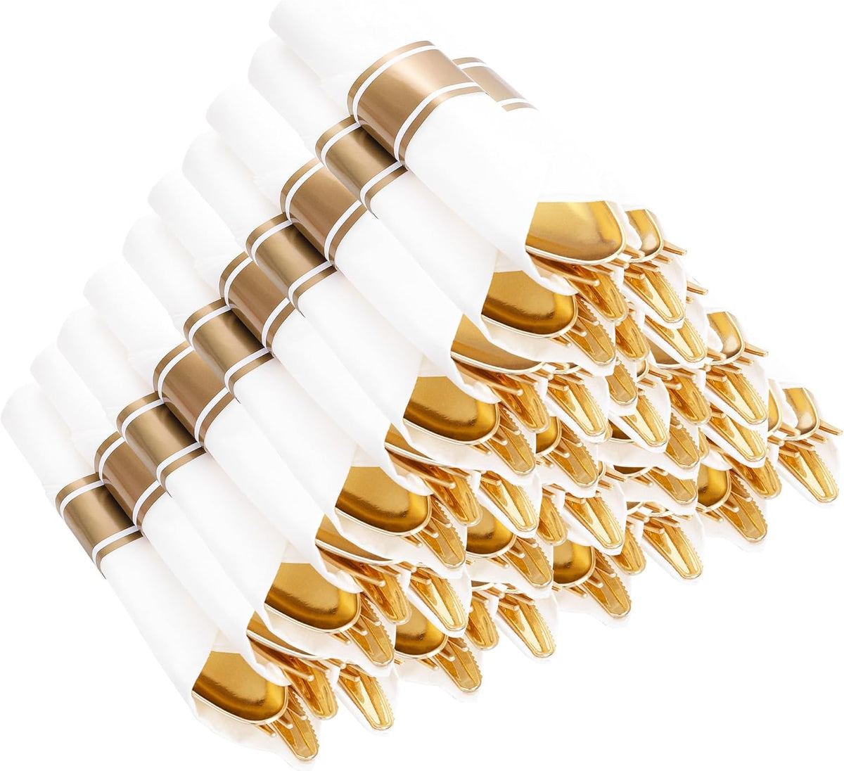 400PCS Pre Rolled Gold Plastic Silverware Sets - Heavy Duty Fancy Gold Cutlery - Include 100 Pack