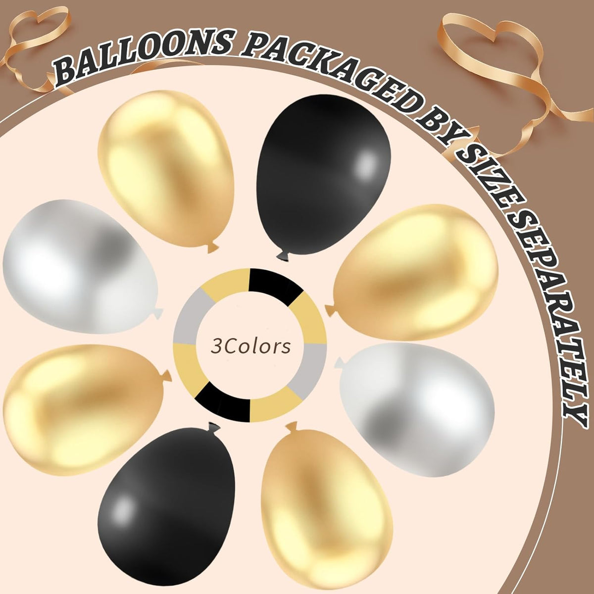 412Pcs Black Gold Silver Balloons Garland Arch Kit,18 12 10 5 Inch Different Size Latex Balloons