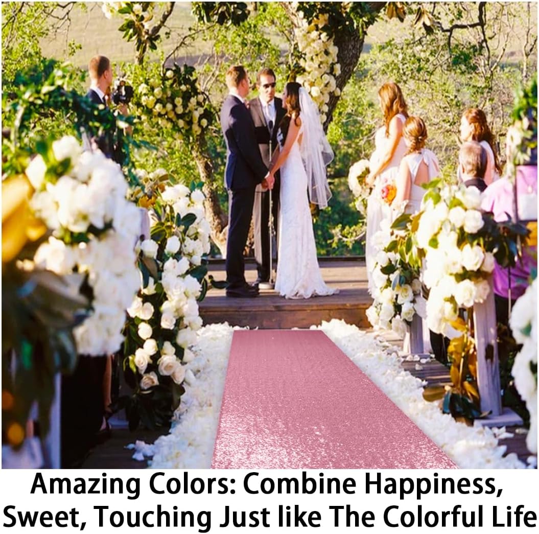 ShinyBeauty Sequin Aisle Runners 2Ft x 15Ft Pink Gold Carpet Runner for Party Glitter Runner for