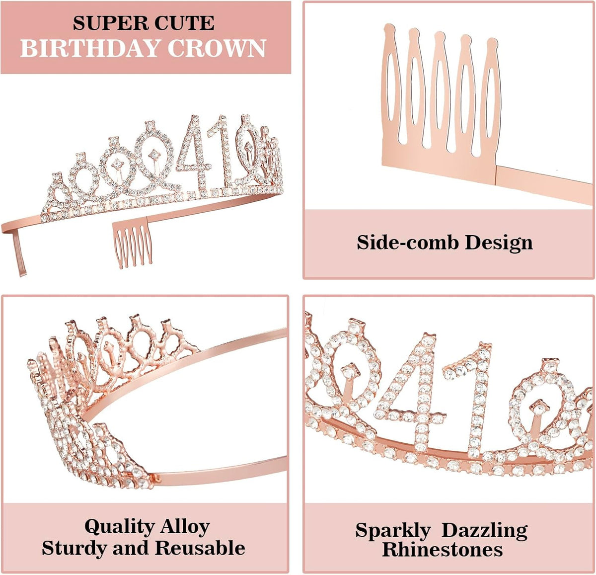 41 Birthday Decorations for Women Including Birthday Sash, Crown/Tiara, Numeral Candles and Cake