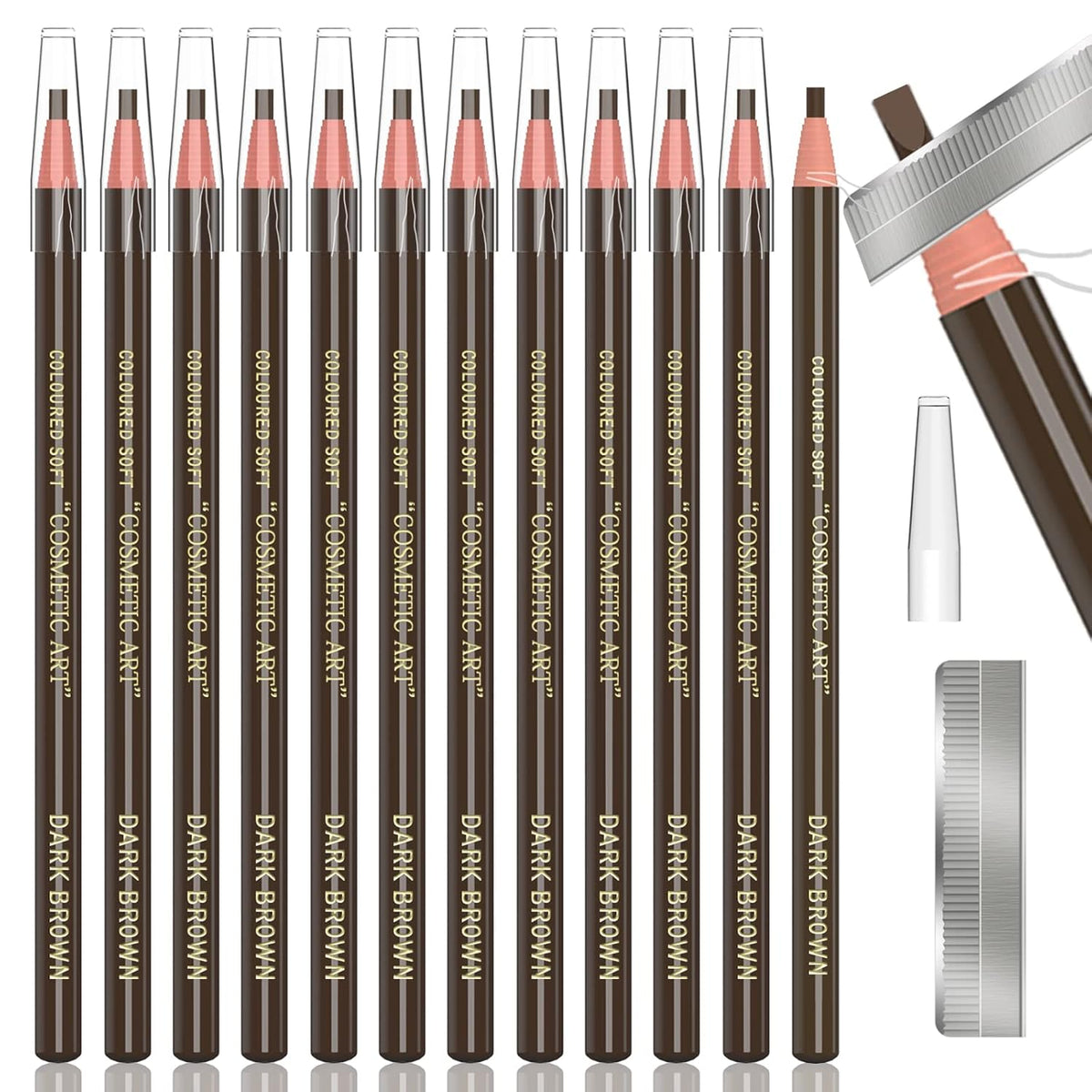 12 Piece Dark Brown Colour Waterproof Eyebrows Pencil Tattoo Makeup And Microblading Supplies