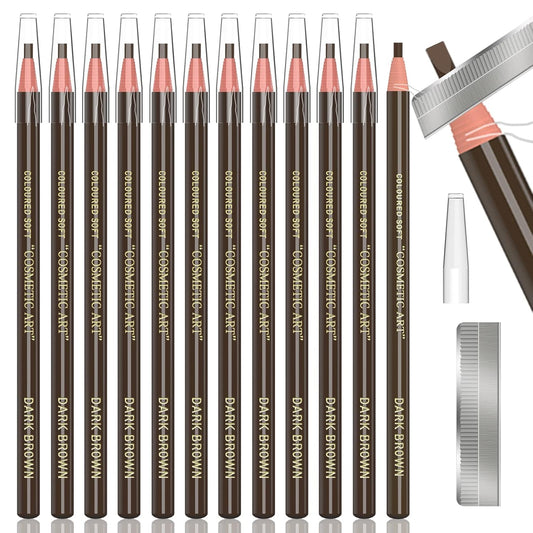 12 Piece Dark Brown Colour Waterproof Eyebrows Pencil Tattoo Makeup And Microblading Supplies