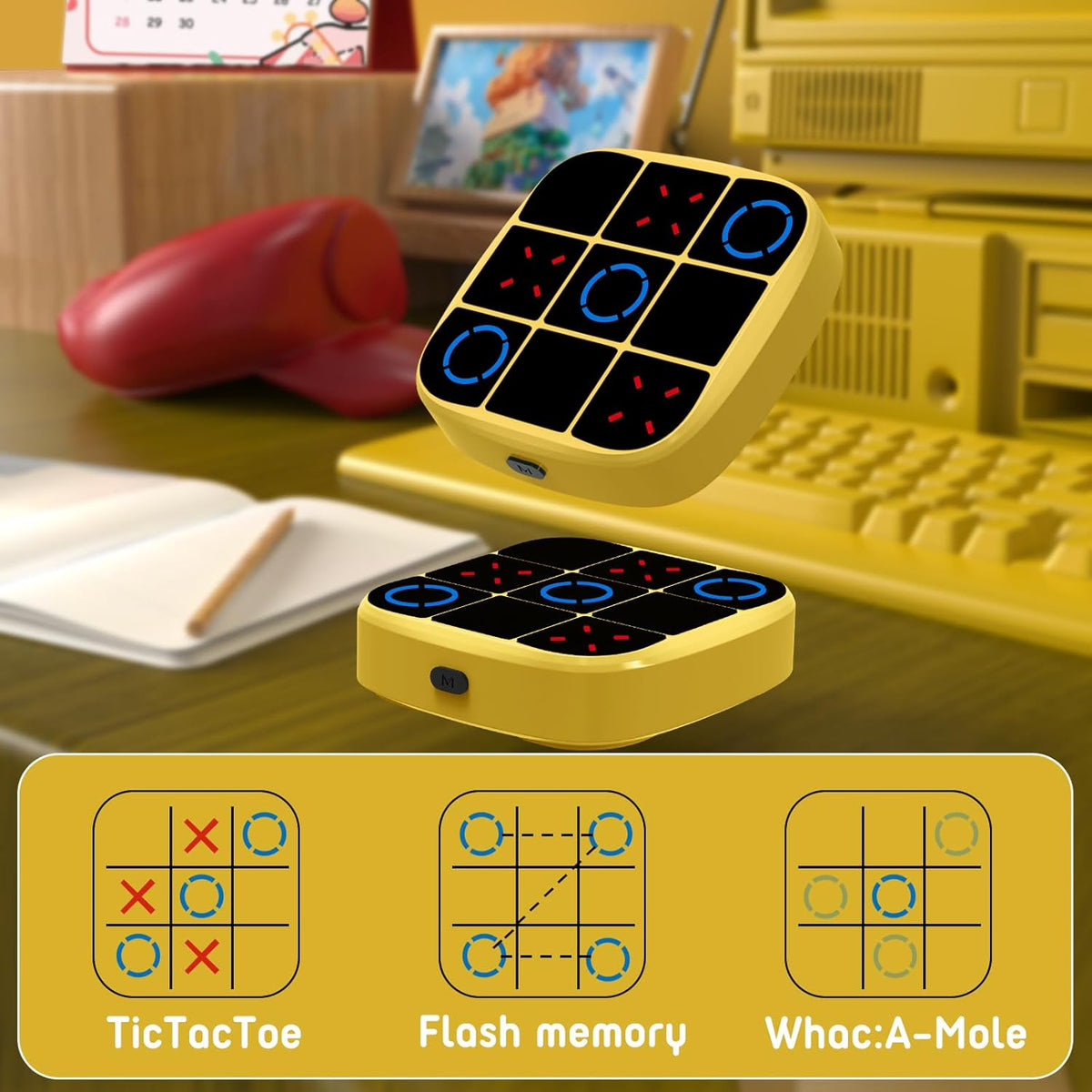 Tic-Tac-Toe Bolt Game, 4-in-1 Handheld Puzzle Games Console, Electronic Tic-Tac-Toe Game for