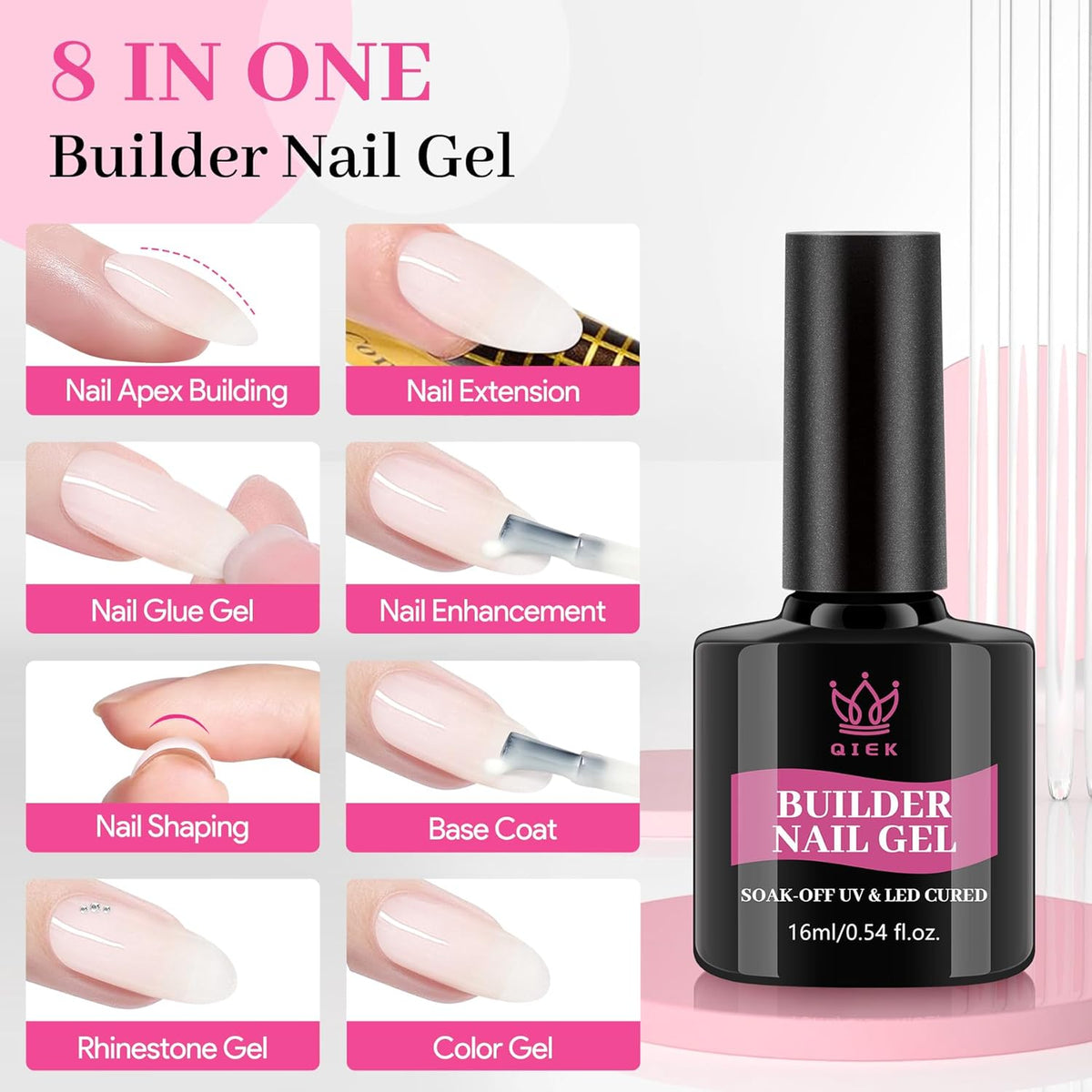 Builder Nail Gel, Milky White Builder for Nails Strengthener, 8-in-One Apex Enhancement Extension