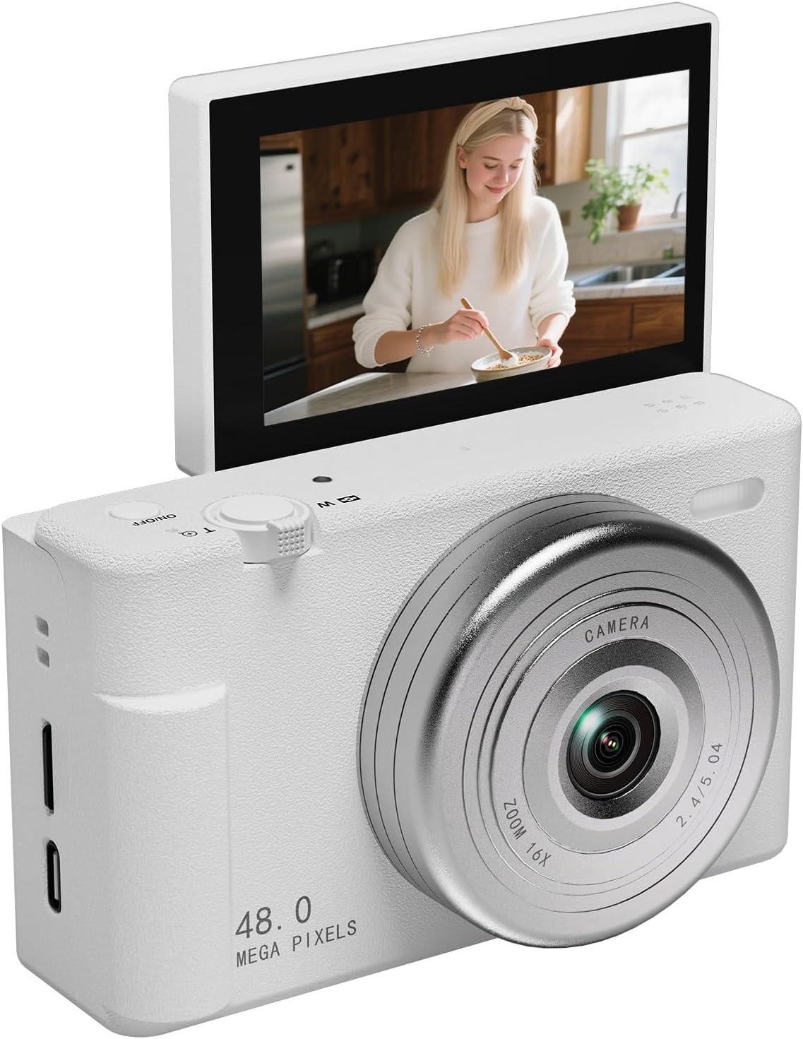 2K Digital Camera with 48MP Multi-Filter 16X Zoom Anti Shake, 3" LCD Screen Compact Vlogging Camera