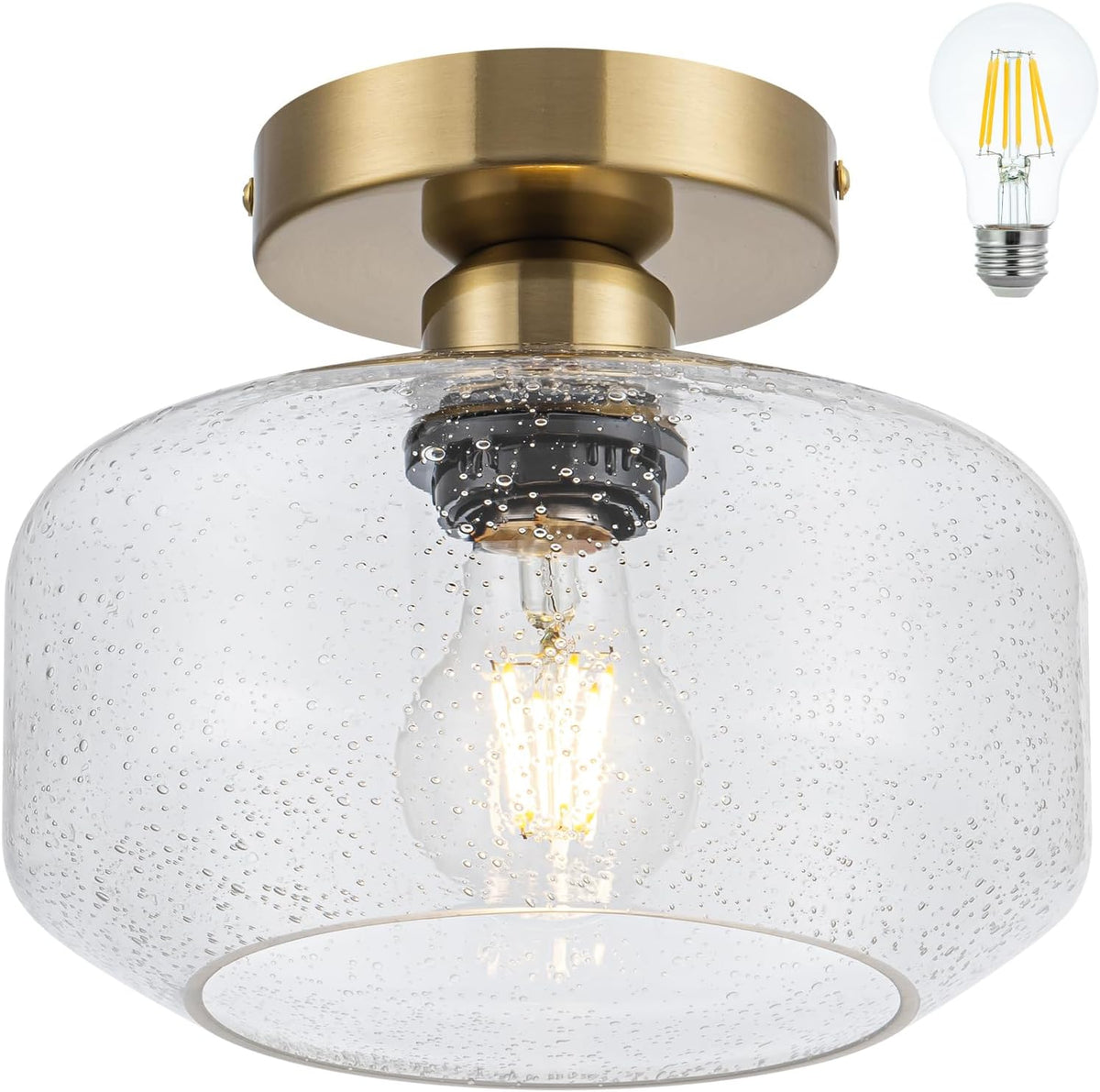Simple & Elegant Semi Flush Mount Ceiling Light - Gold and Brass Fixture w/ 900LM LED Bulb for