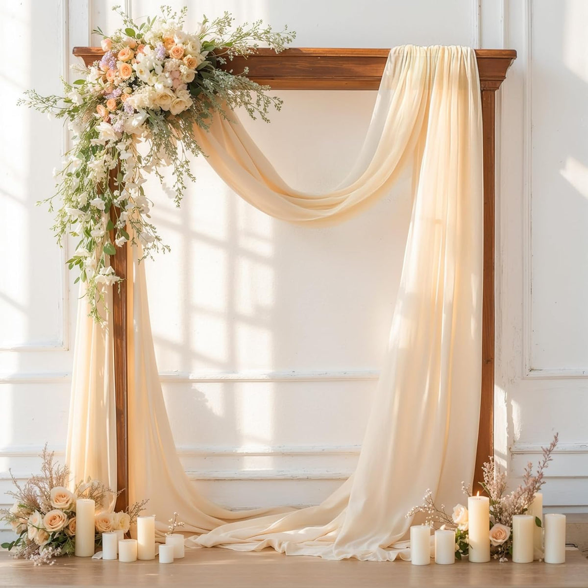 Wedding Arch Draping Fabric, 1 Panel 28" x 19Ft Champagne Sheer Backdrop Curtain for Ceremony