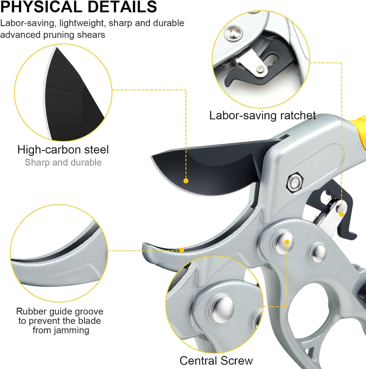 Ultra Sharp Germany Steel Pruning Shears - Cuts 3X Easier, Ergonomic Design - Weak Hand Arthritis