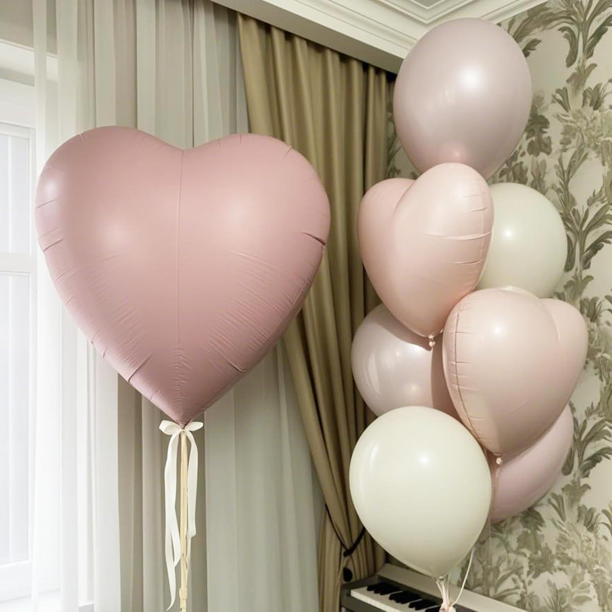 Baby Pink Heart Balloons,12Pcs 18 Inch Pastel Pink Foil Love Heart Shaped Balloons for Girl Party