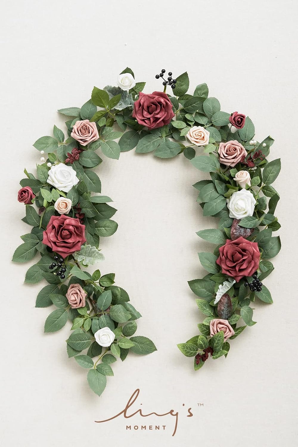 Ling's moment 5FT Artificial Flower Garland Fake Rose Eucalyptus Garland Arch Flowers Vine for