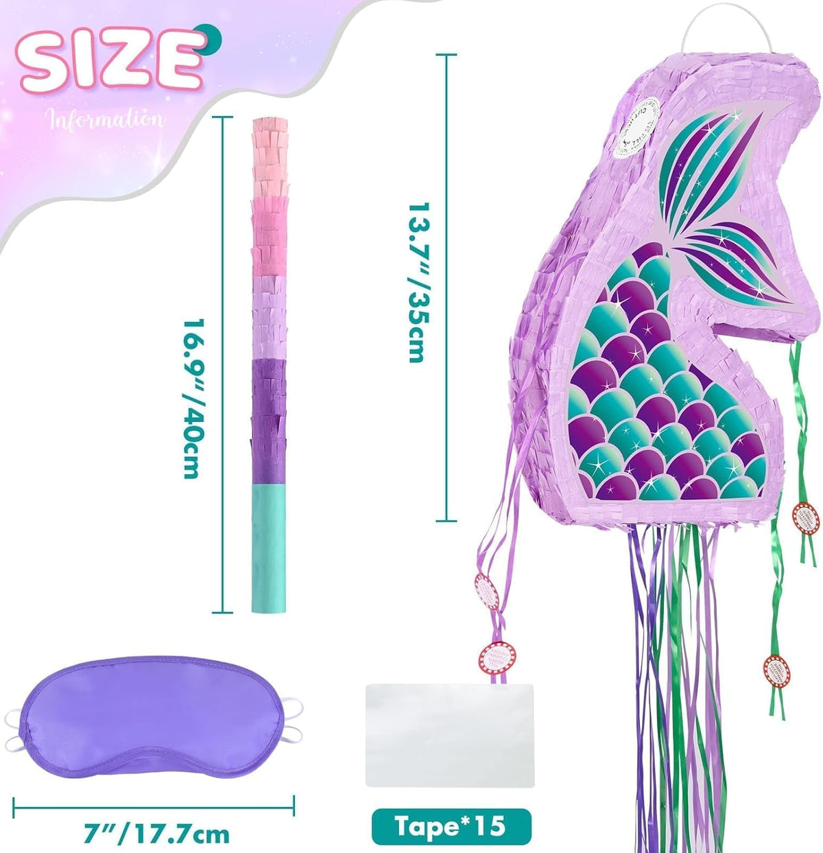 WERNNSAI Foldable Mermaid Piñata - Pull String Mermaid Birthday Party Supplies Mermaid with