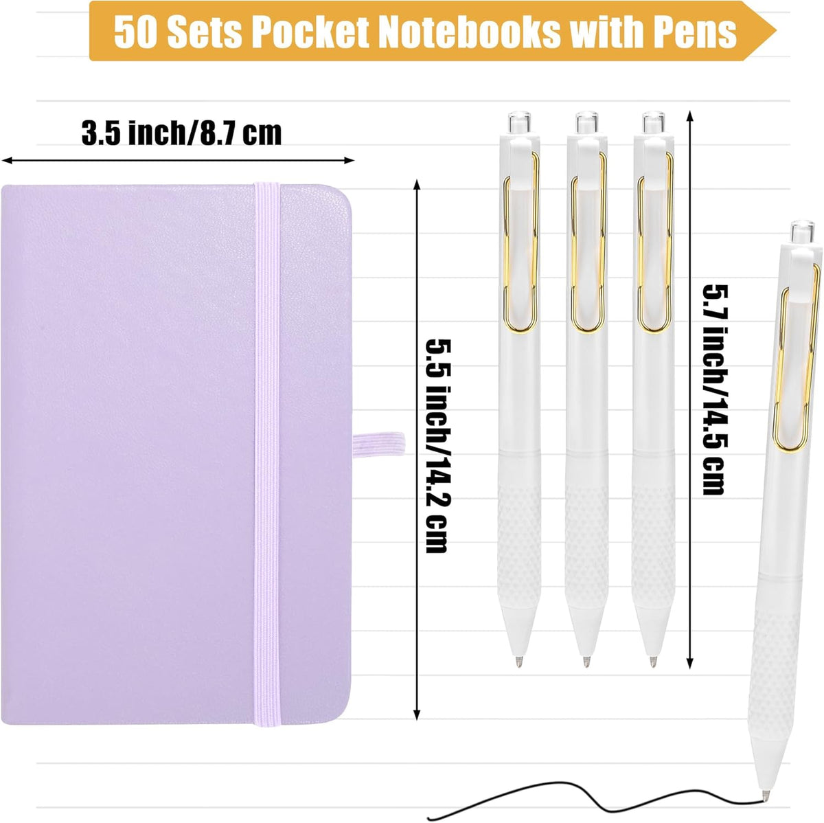 Aodaer 50 Sets Pocket Notebook Journal with Pens, 160 Pages, 3.5 x 5.5 Inch Mini Lined Journal
