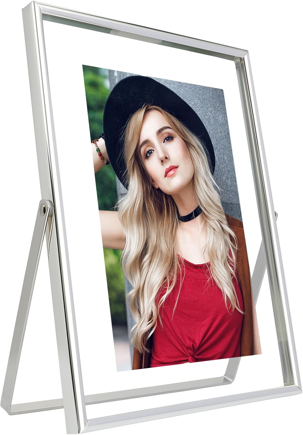 Silver Floating Frame (6"x8", Vertical), For Picture 5x7, 4x6, 3x5, Small Desktop Photo Frame