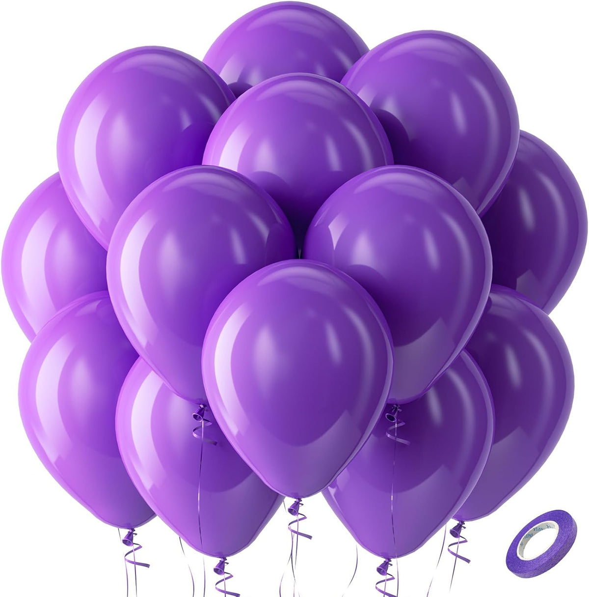 Bezente Purple Balloons Latex Party Balloons - 100 Pack 12 inch Round Helium Purple Balloons for