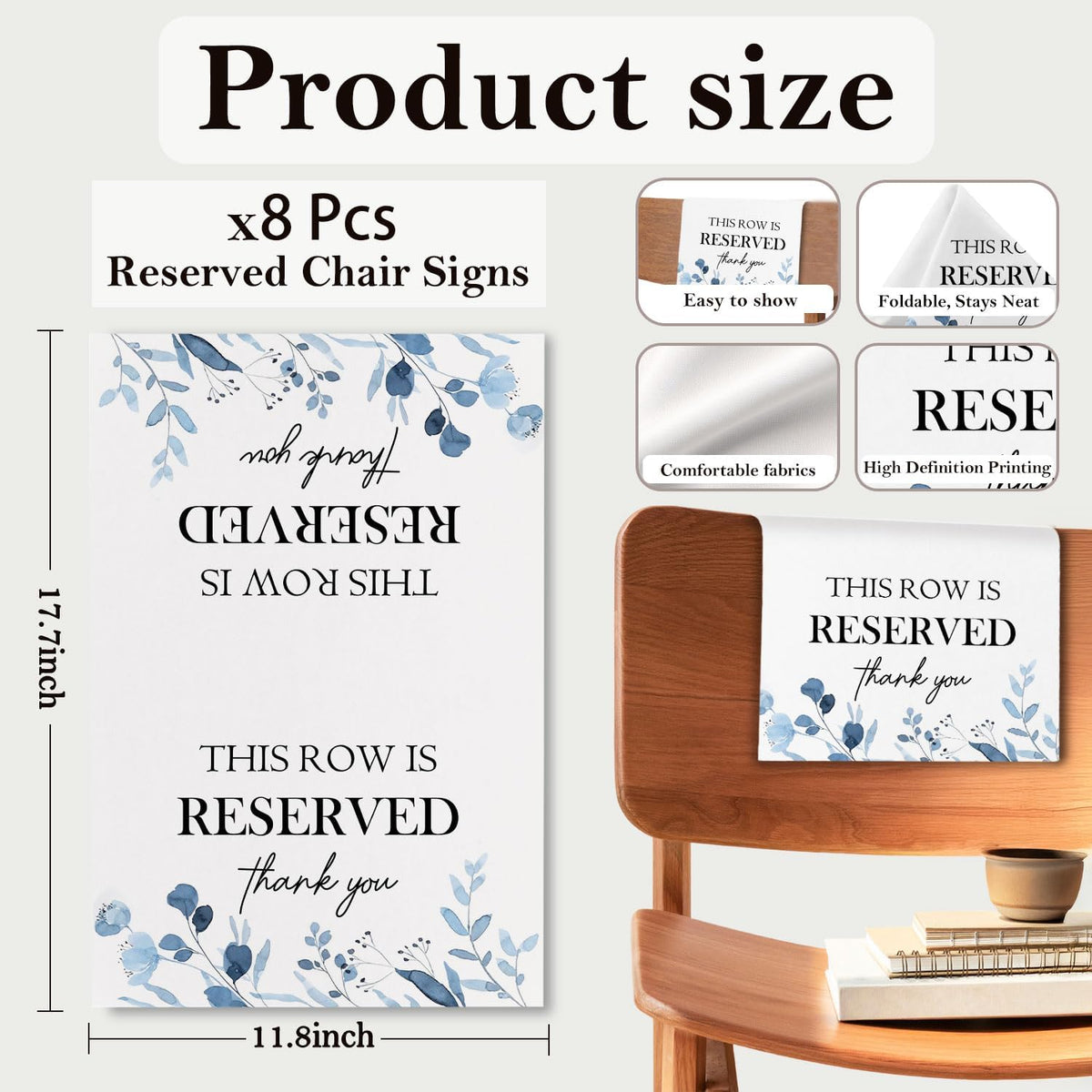 Reserved Seating Chair Signs, This Row Is Reserved Pew Cloths Seating Placeholder for Church Pews
