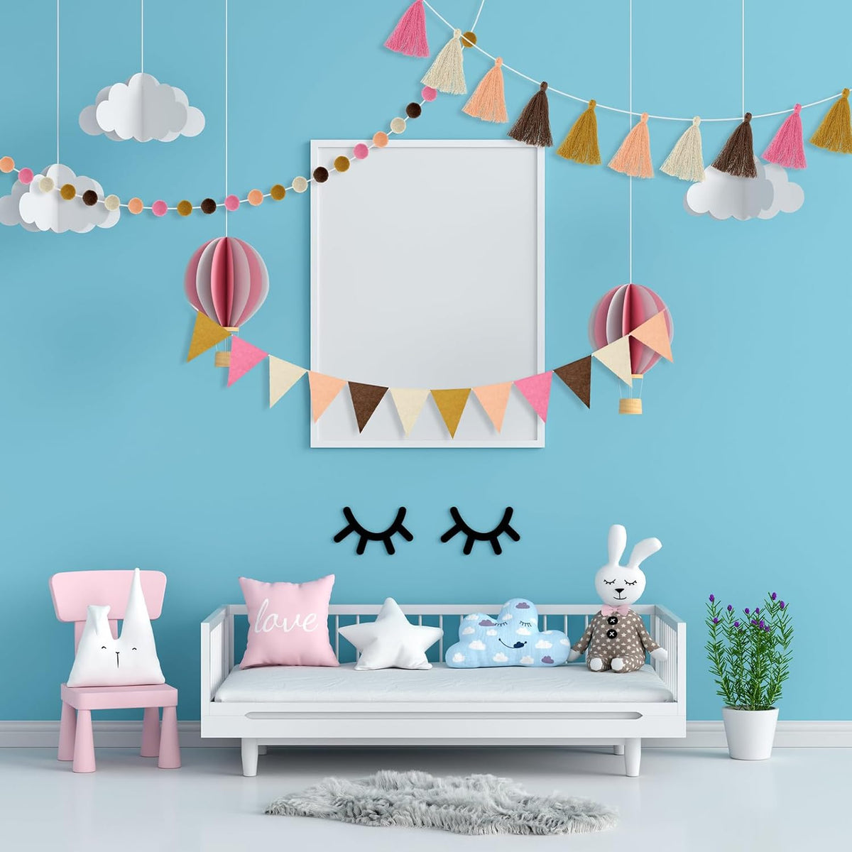 Irenare 9.8 ft Pom Pom Garland Felt Colorful Tassel Banner Christmas Party Pompoms Garland