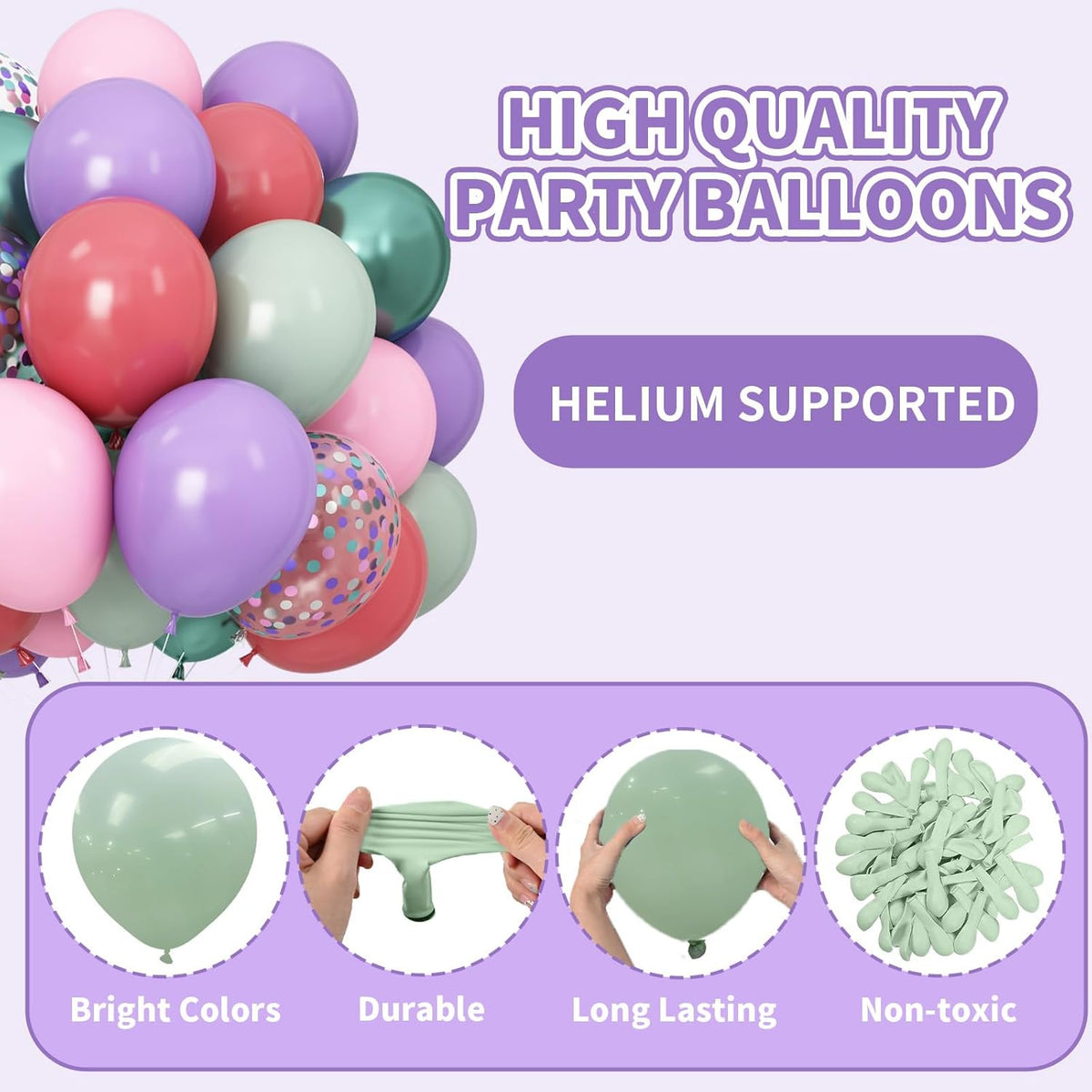 Pink Purple Green Balloons for Mermaid Magic Birthday Party Decorations Under The Sea 60PCS 12INCH
