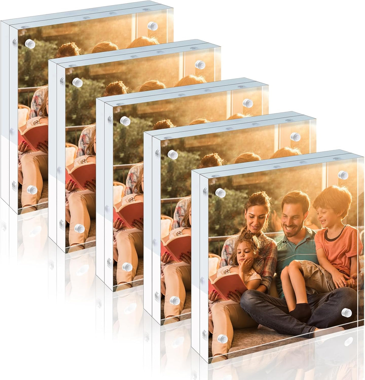 Egofine 4x4 Acrylic Frames 5 Pack, 20mm Thicker Frameless Clear Picture Frames, Double Sided