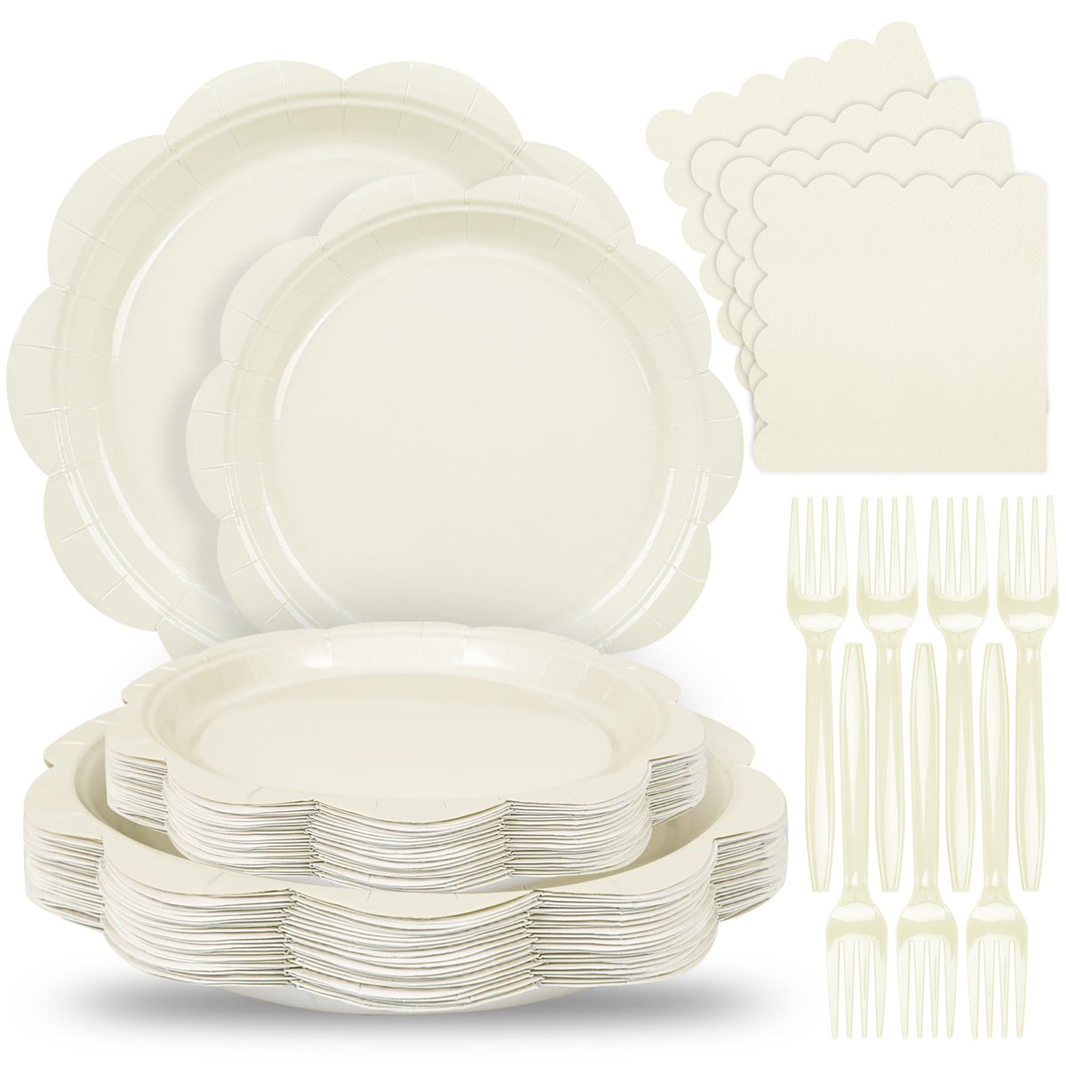 96 Pcs Ivory Paper Plates and Napkins Set Party Supplies Serve for 24 Guest