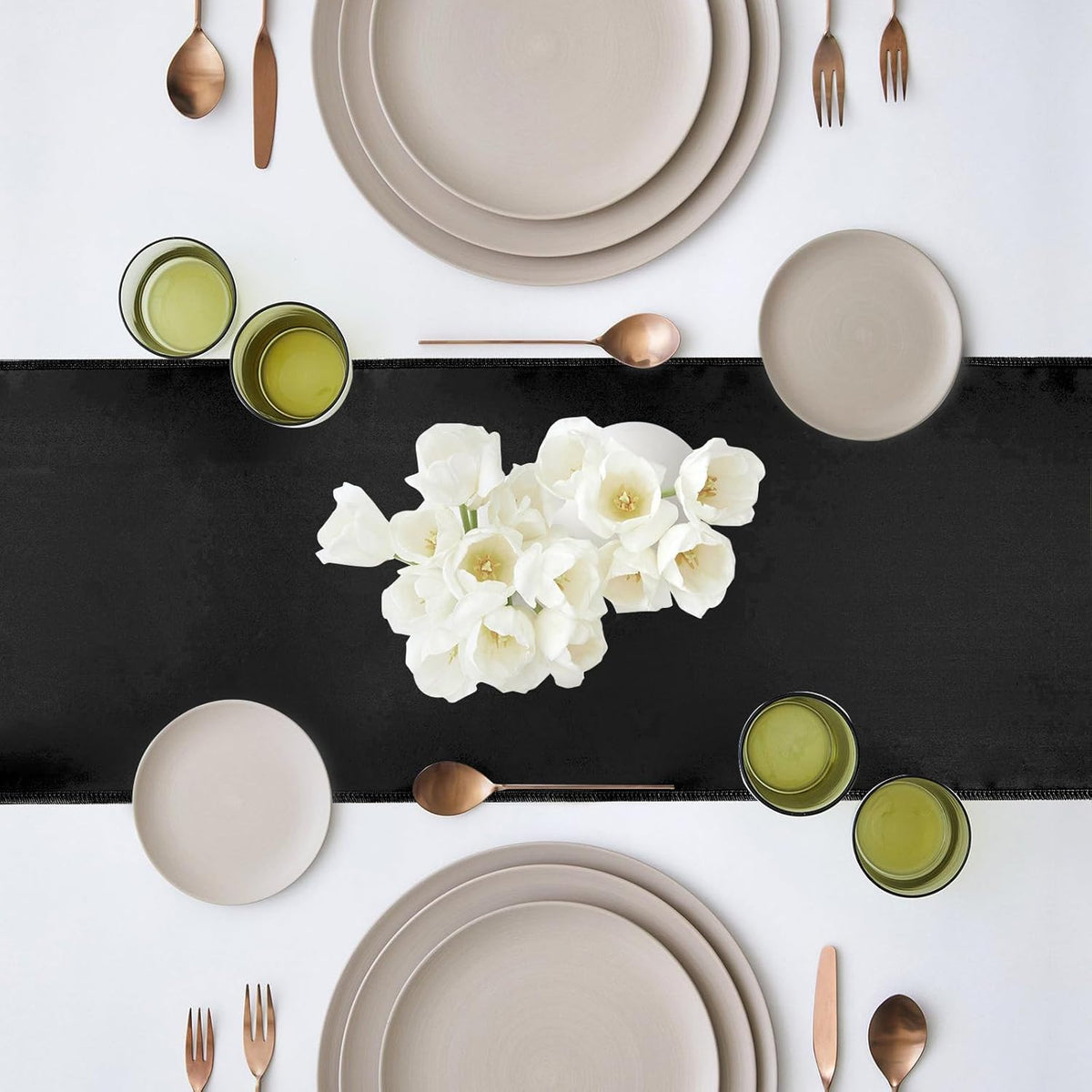 10 Pack Satin Table Runner 12 x 108 Inch Long Black Silk Table Runner for Wedding Party Banquet