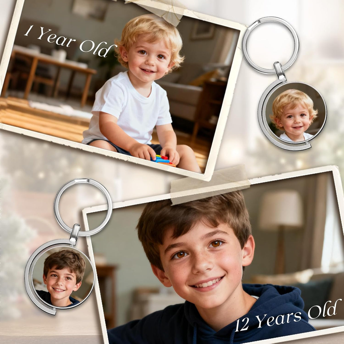 Personalized Custom Keychain with Picture - Turnable Double Sided Colorful Photo Key chains