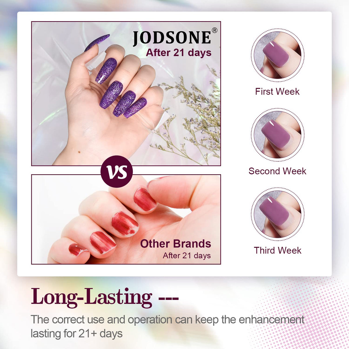 JODSONE Gel Nail Polish Shiny High Gloss Surface Strengthening Glitter Minimalistic Artistic