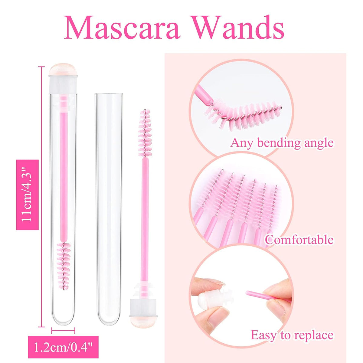 20 Pieces Disposable Mascara Brushes Eyelash Brush Wand Diamond Mascara Wands with Tube Makeup Tool