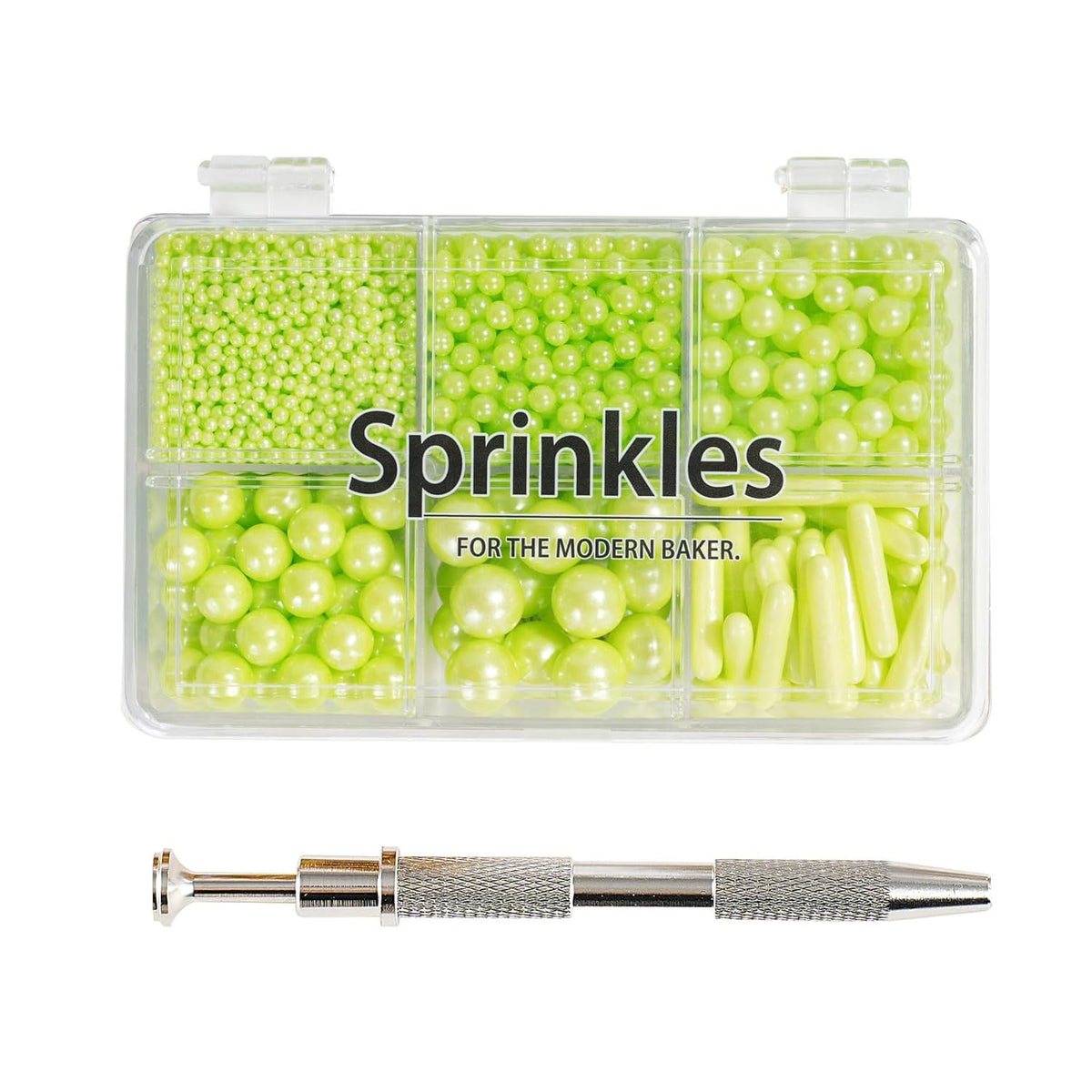 Kasvan Green Mix Sugar Sprinkles - Edible Candy Pearls with 4-Claw Sprinkle Pen,118g/4.16 Oz, Gift