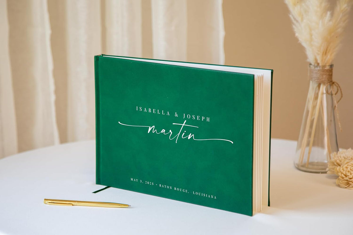 Personalized Guest Book - 11.5" x 8.5" Custom Bride & Groom Names with Bookmark and Hard Cover 140