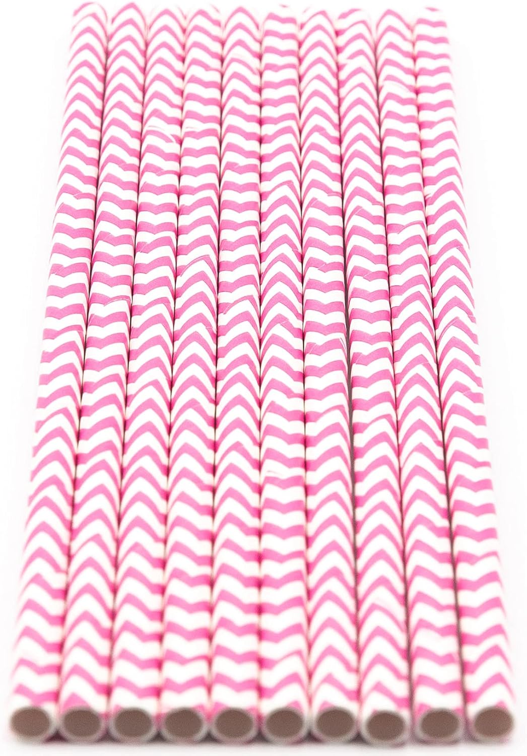 Pack of 900 Baby Pink Chevron Biodegradable 4-Ply Paper Drinking Straws (Compostable, Non-toxic