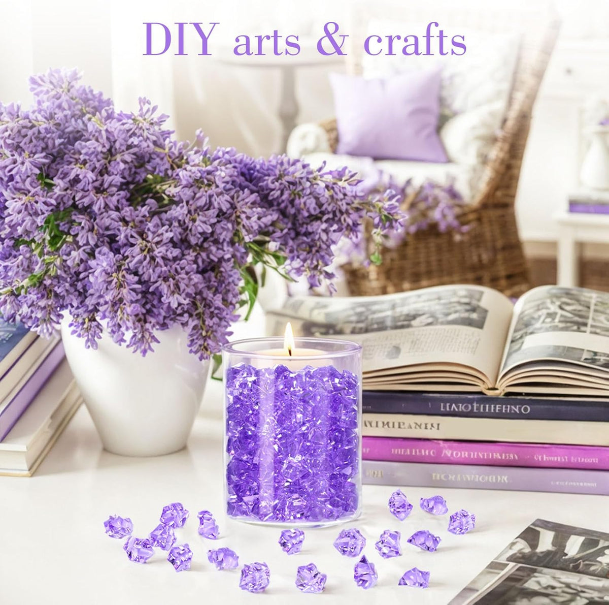 DomeStar Purple Fake Ice Rocks, 150PCS Acrylic Gems Crystals Plastic Diamonds Centerpiece for Vase