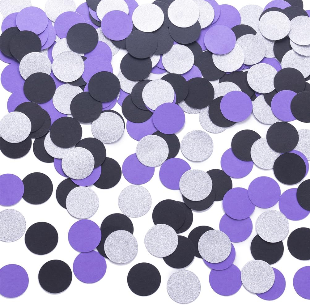 Purple Black and Silver Confetti Table Decoration for Birthday Retirement Halloween Graduation