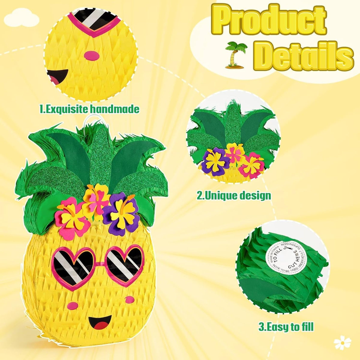WERNNSAI Pineapple Piñata - Luau Party Piñata Game with Blindfold and Bat for Girls Boys Kids for