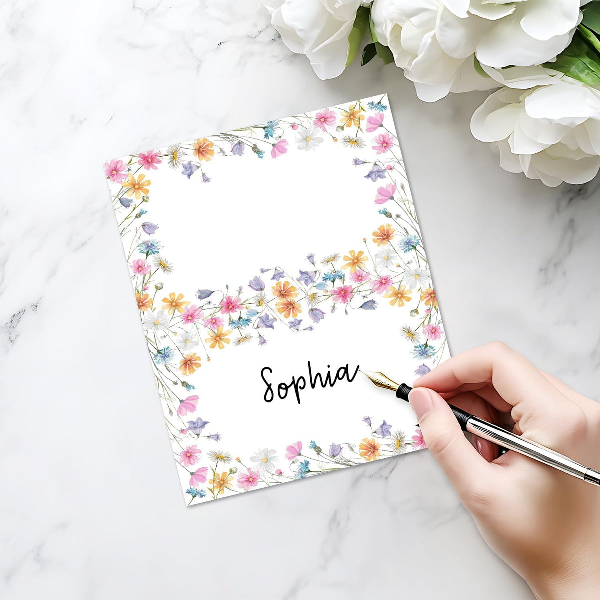 25 Pack Wildflowers Place Cards, Editable Name Cards for Table Setting, Tent Cards Food Label for