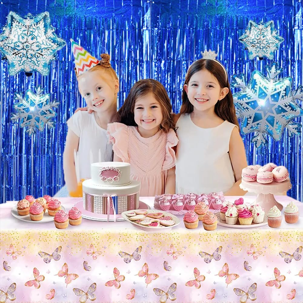 TONIFUL 3Pcs Laser Blue Door Streamers, Photo Booth Backdrop Metallic Streamers Foil Fringe