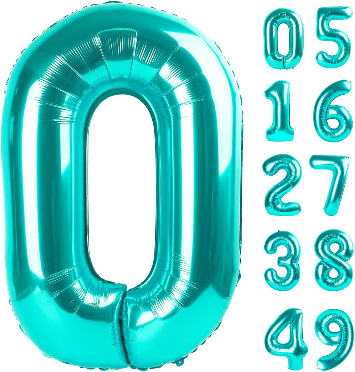 Teal Blue Helium Number Balloon 40 Inch, Giant Foil Teal Blue Number 0 Birthday Balloons, Large