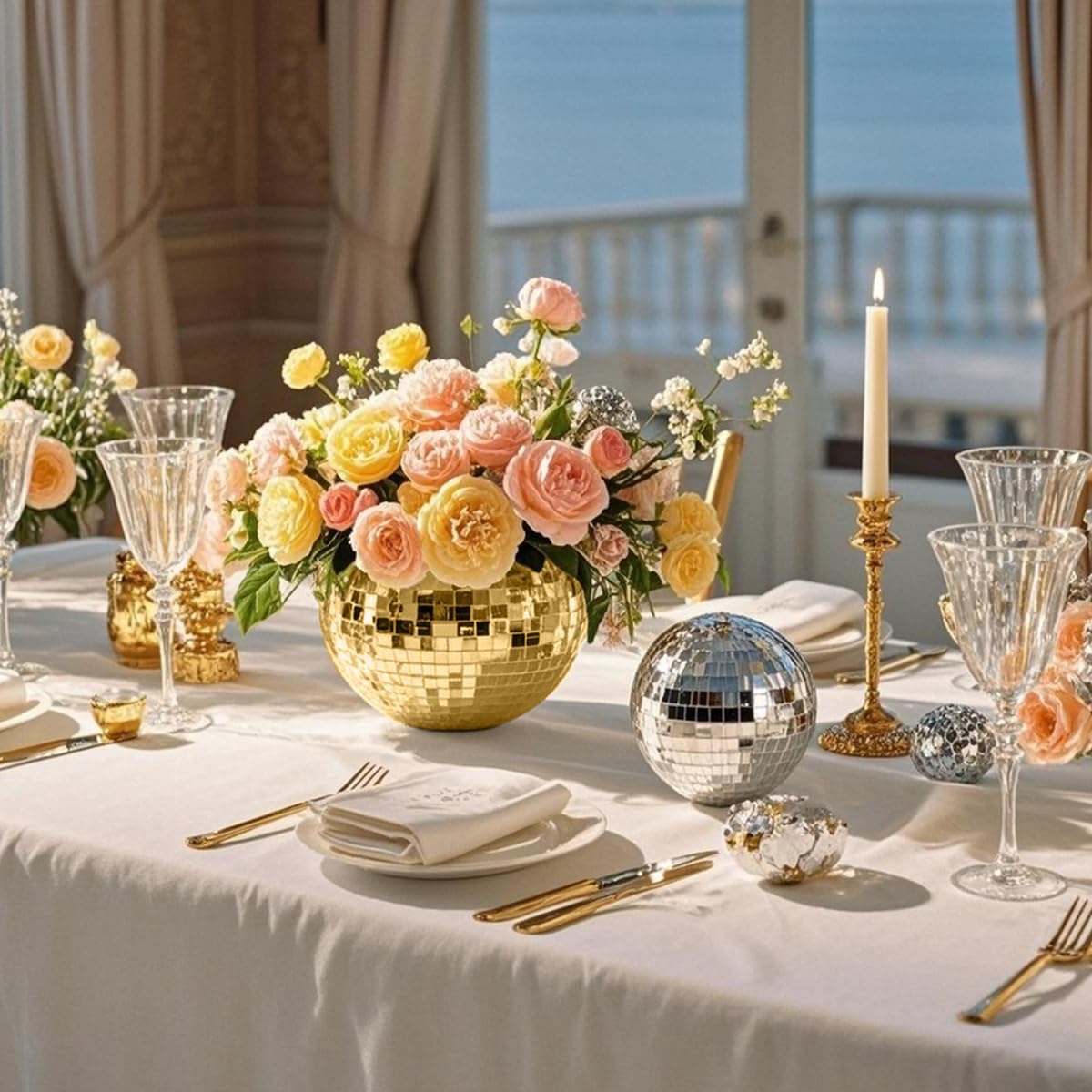 6 Pcs Disco Ball Vase,5" X 6" Disco Ball Centerpieces,Glass Disco Ball Planter Mirror Disco Ball
